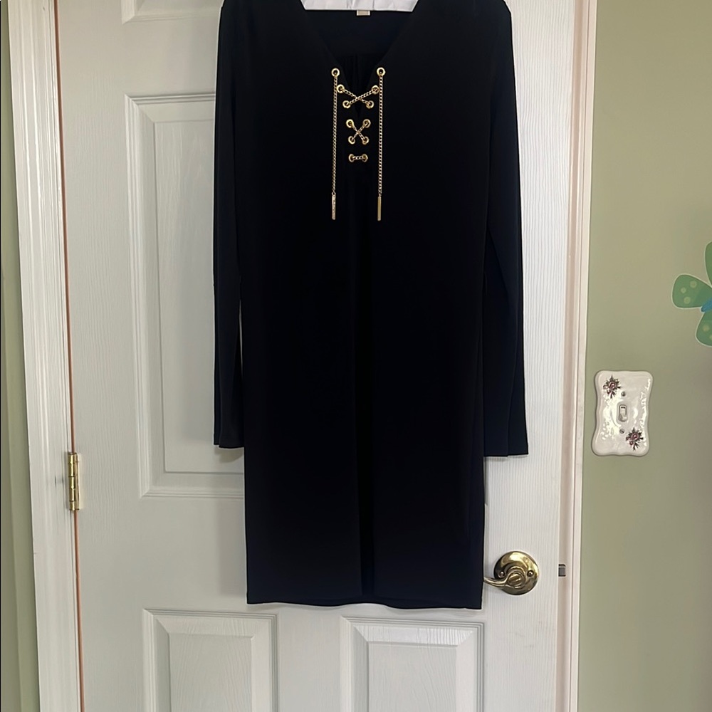 MICHAEL Michael Kors Black and Gold Long Sleeve Sheath Dress